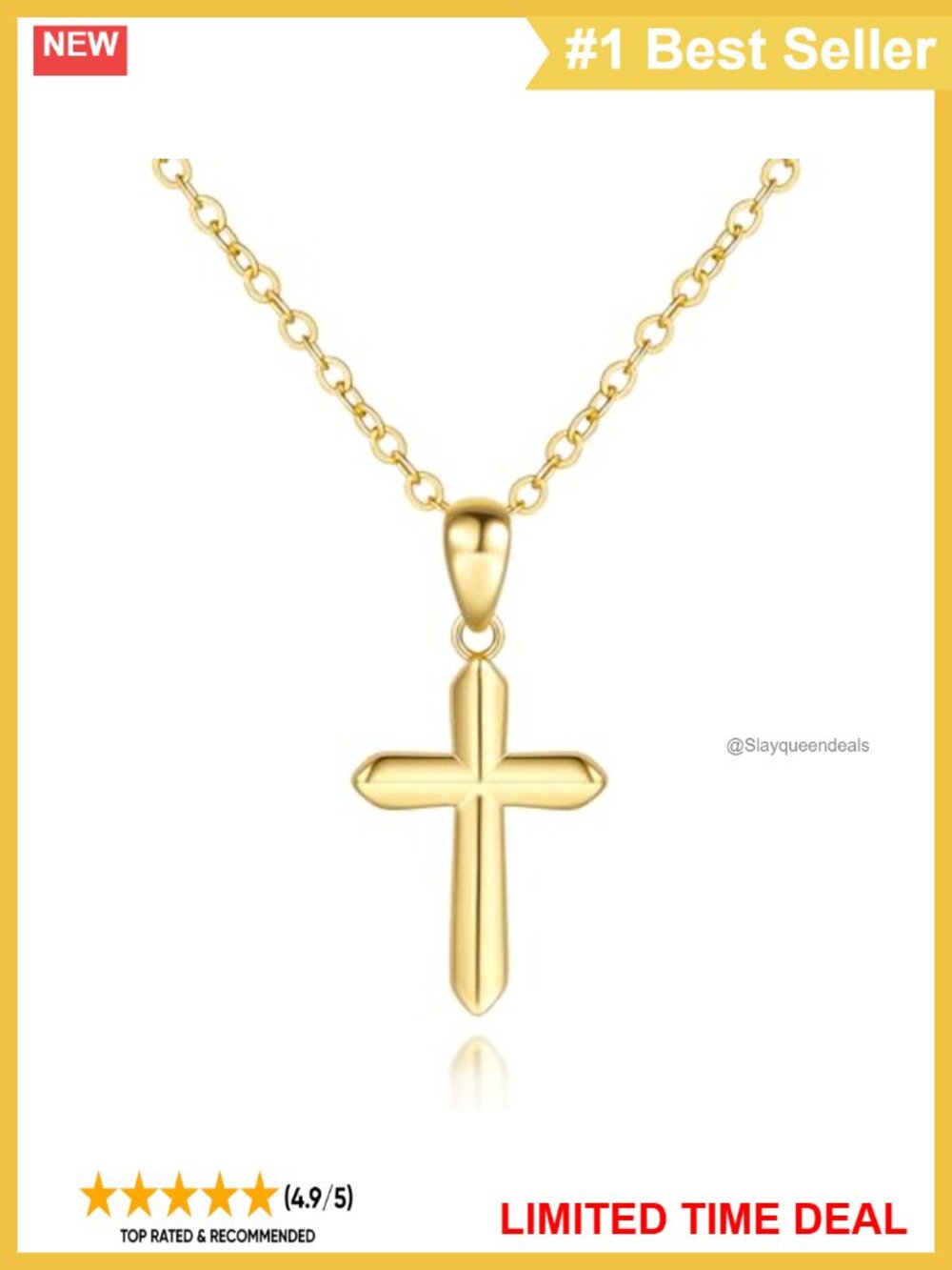14K Gold Plated Cross Necklace Womens Petite Pendant Cable Chain